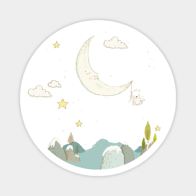 Visiting the moon, a bears adventure Magnet by joyandgrace